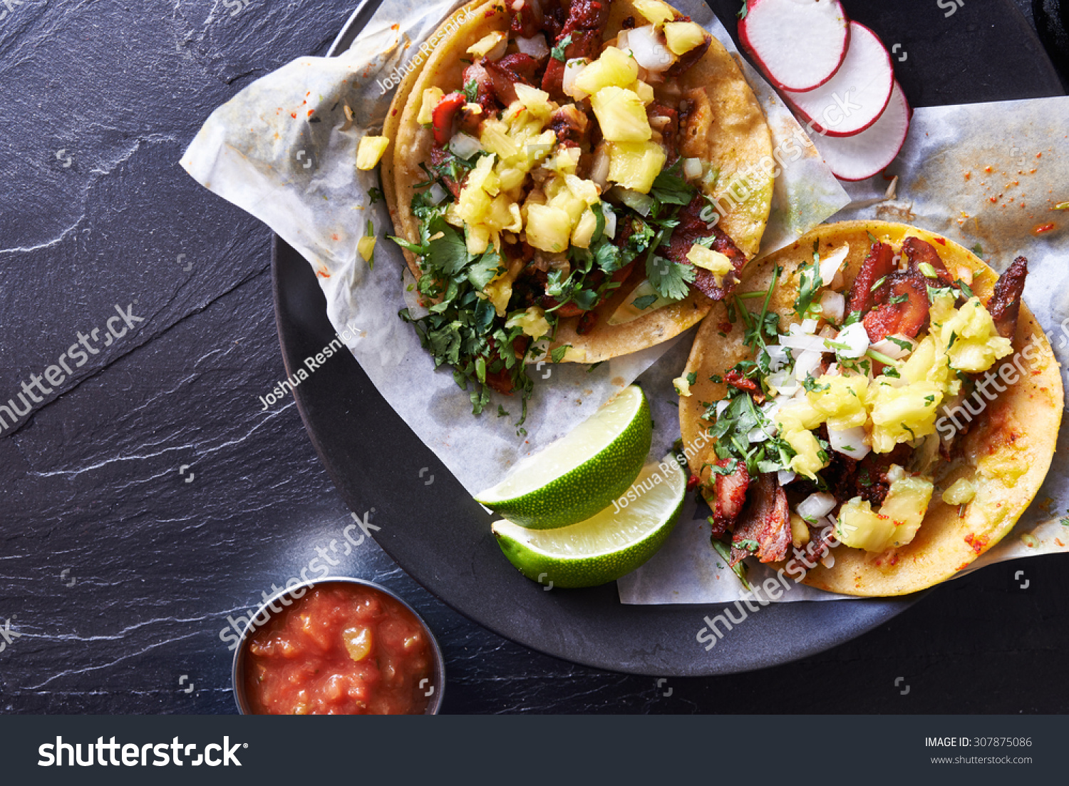 Two Mexican Street Tacos Close Up Shot From Above Stock Photo 307875086 ...