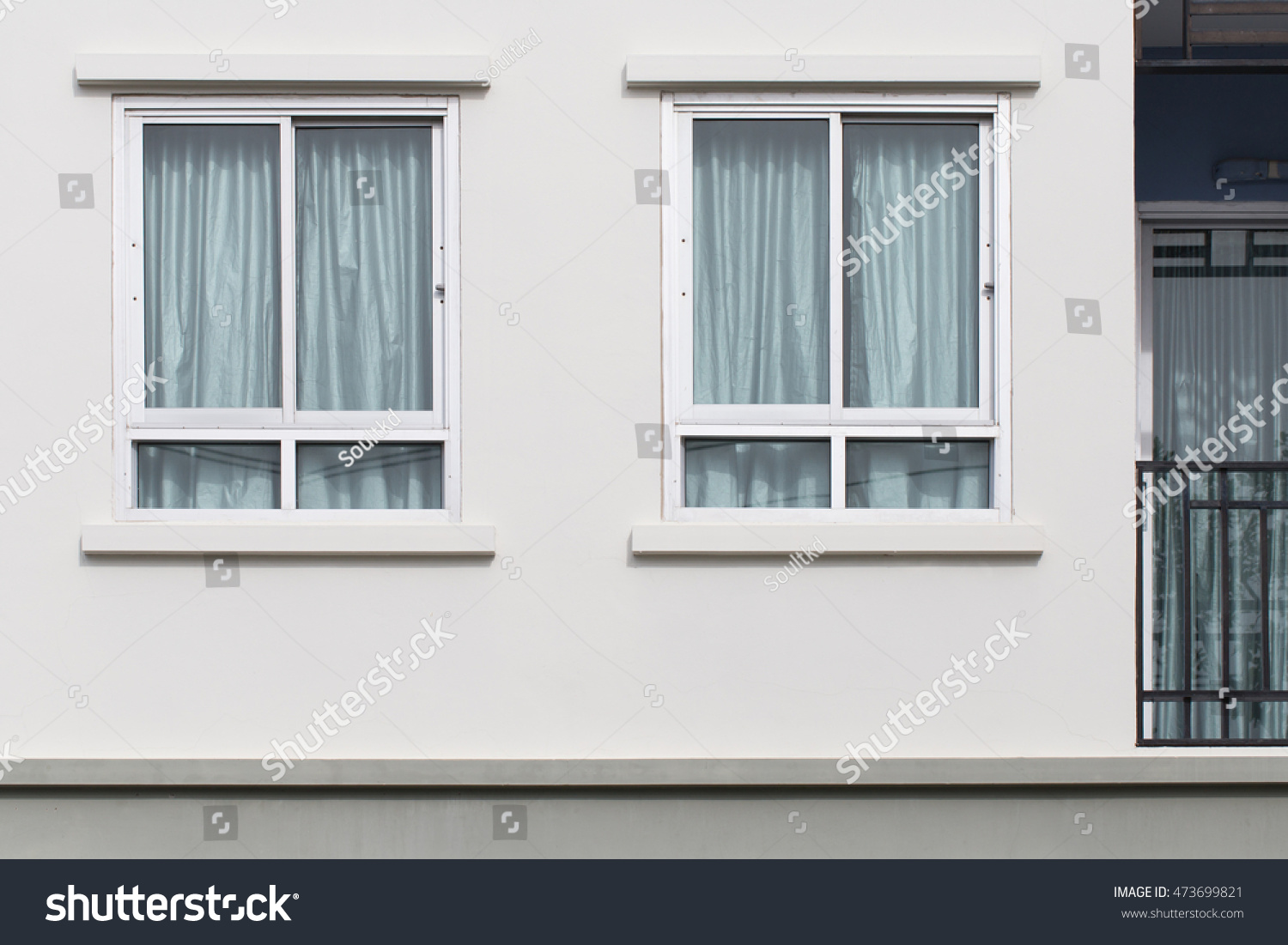 184 407 Outside Window House Images Stock Photos Vectors Shutterstock   Stock Photo Two Modern Windows With Uv Protection Curtain On White Wall Outdoor View Window From Front 473699821 