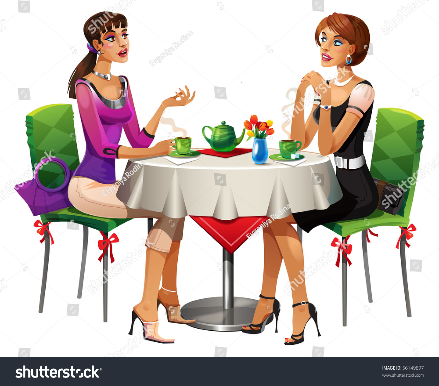 Two Pretty Young Women Sitting On Stock Illustration 56149897 ...