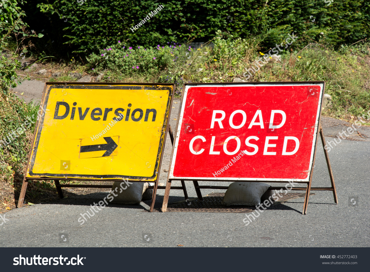 Two Road Signs Indicating Diversion Road Stock Photo 452772403 ...