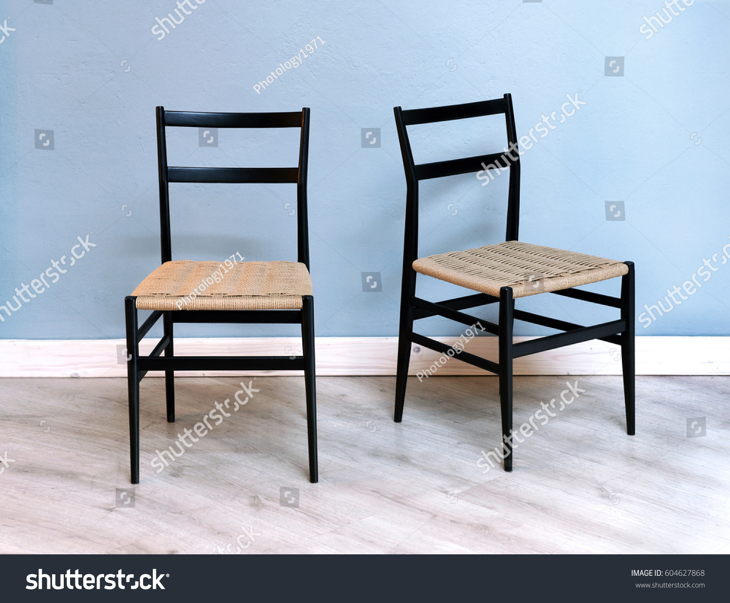 Two Simple Black Kitchen Dining Chairs Stock Photo Edit Now 604627868