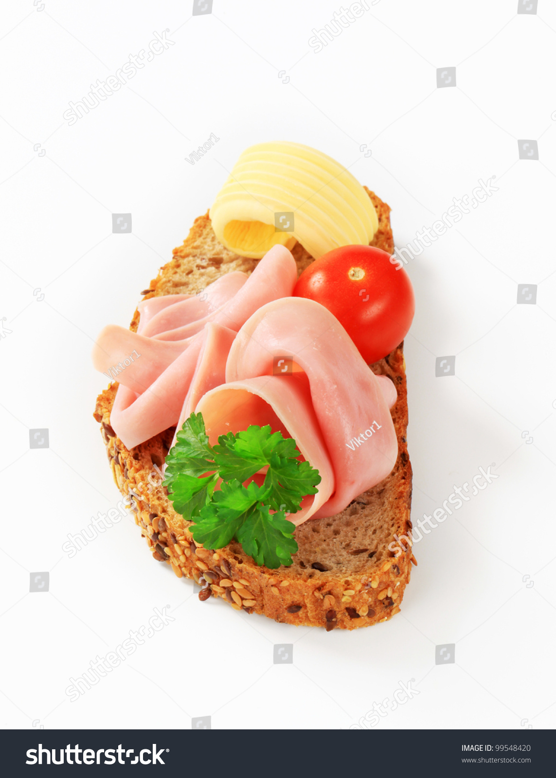 Two Slices Ham On Wholegrain Bread Stock Photo 99548420 - Shutterstock