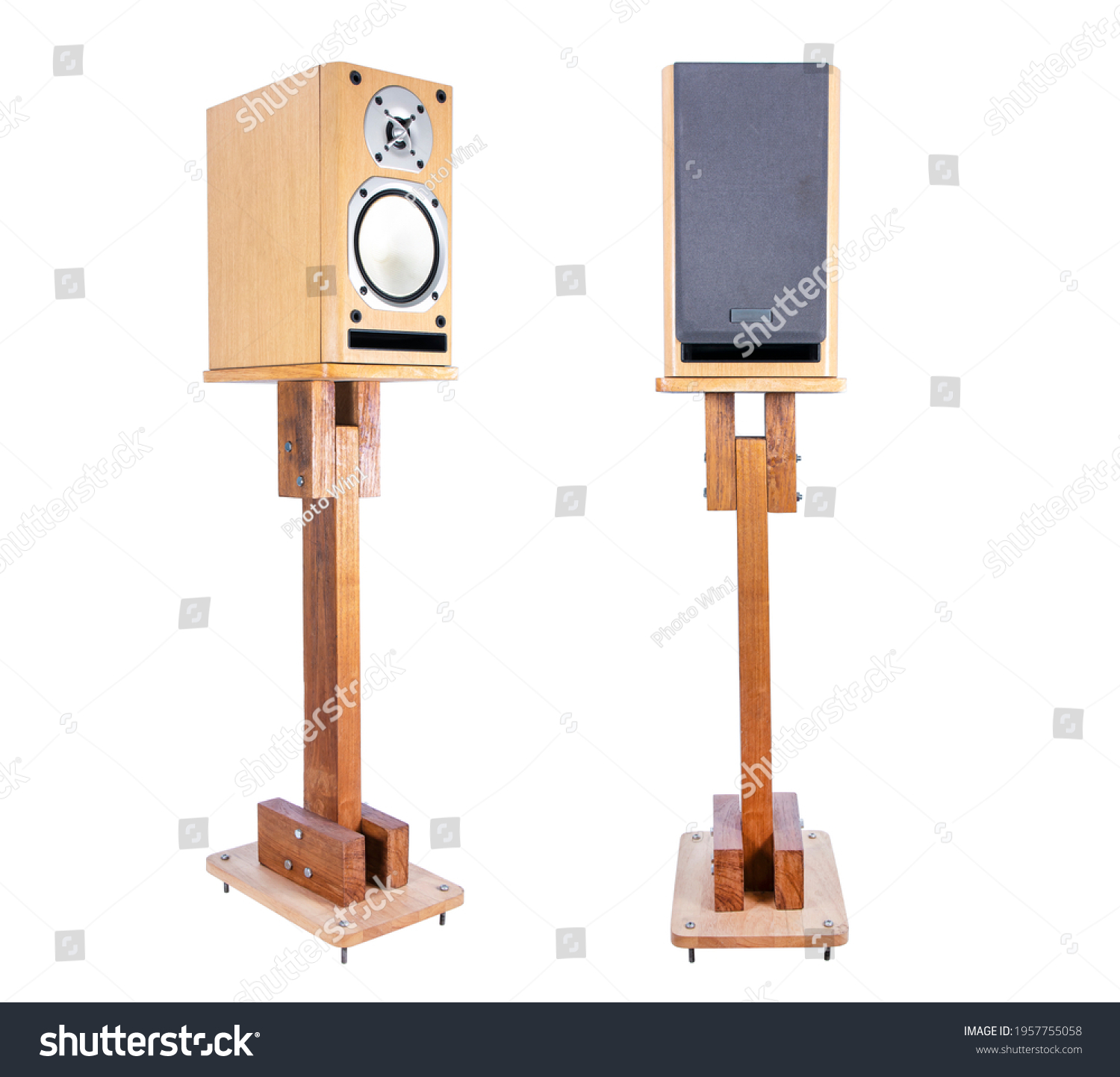 Two Wood Bookshelf Speaker Handmade Wood Stock Photo (Edit Now) 1957755058