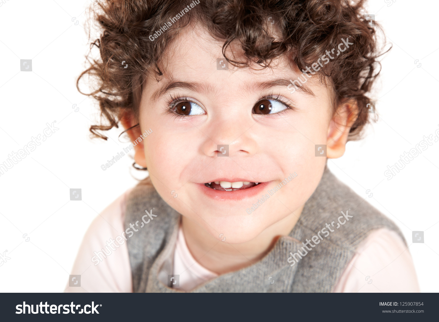 Two Year Old Girl With Curly Hair Portrait, Studio Shot. Stock Photo ...