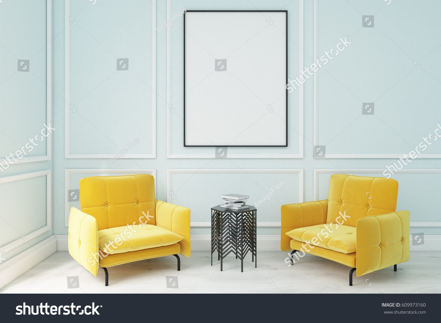 two-yellow-armchairs-coffee-table-standing-609973160