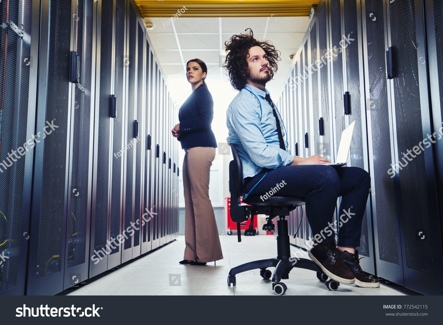 Two Young Technicians Working Data Center Stock Photo 772542115 ...