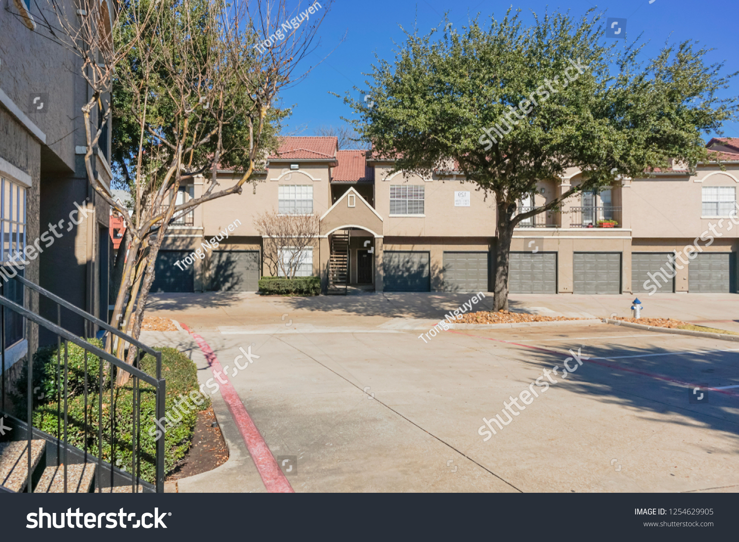 Typical Apartment Complex Building Attached Garage Stock Photo