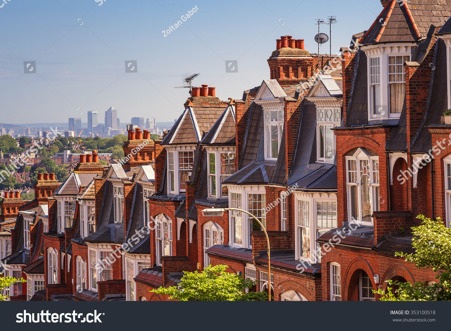 Typical British Brick Houses On A Sunny Afternoon Panoramic Shot From