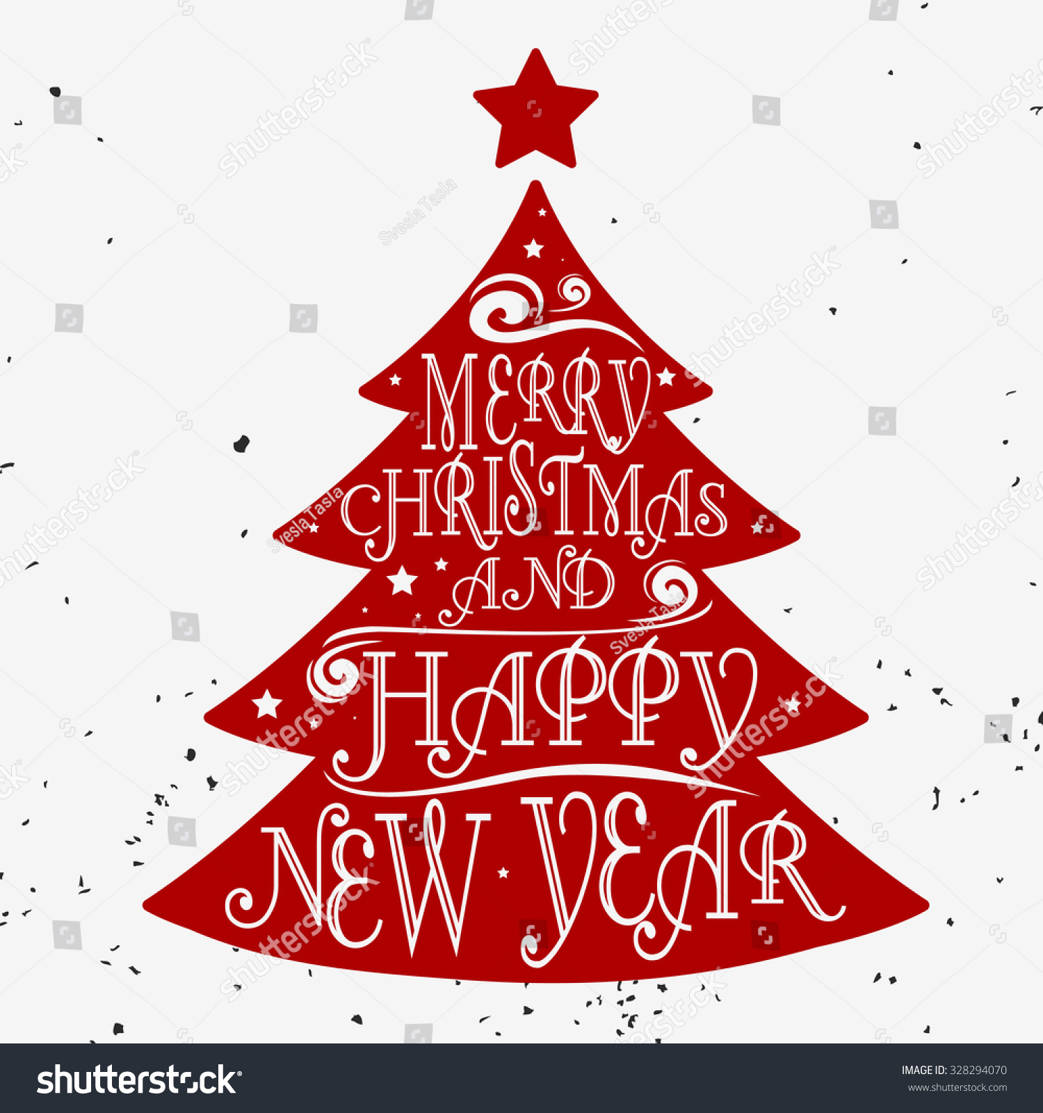 Typographical greeting card Christmas tree Merry christmas and happy new year Lettering