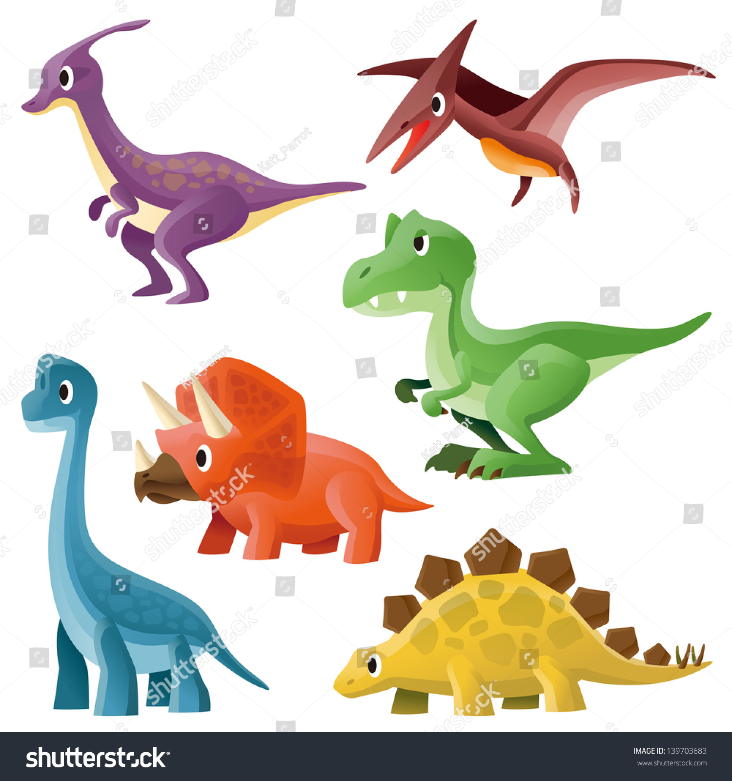 Tyrannosaurus,Pterosaur,Hadrosaurid,Triceratops,Stegosaurus And ...