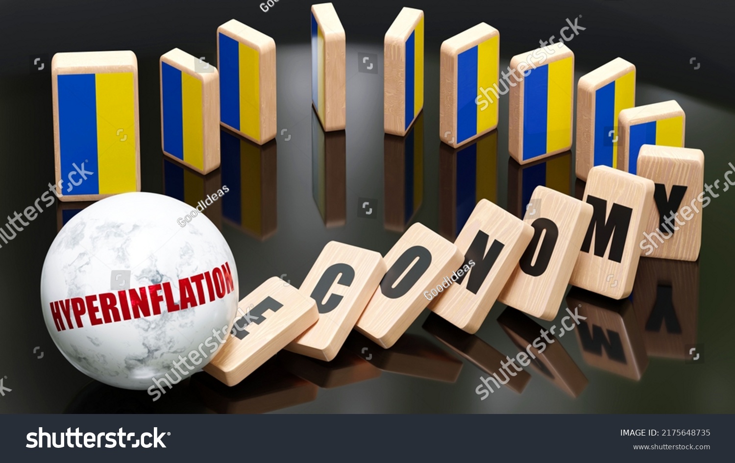 Ukraine Hyperinflation Economy Domino Effect Chain Stock Illustration