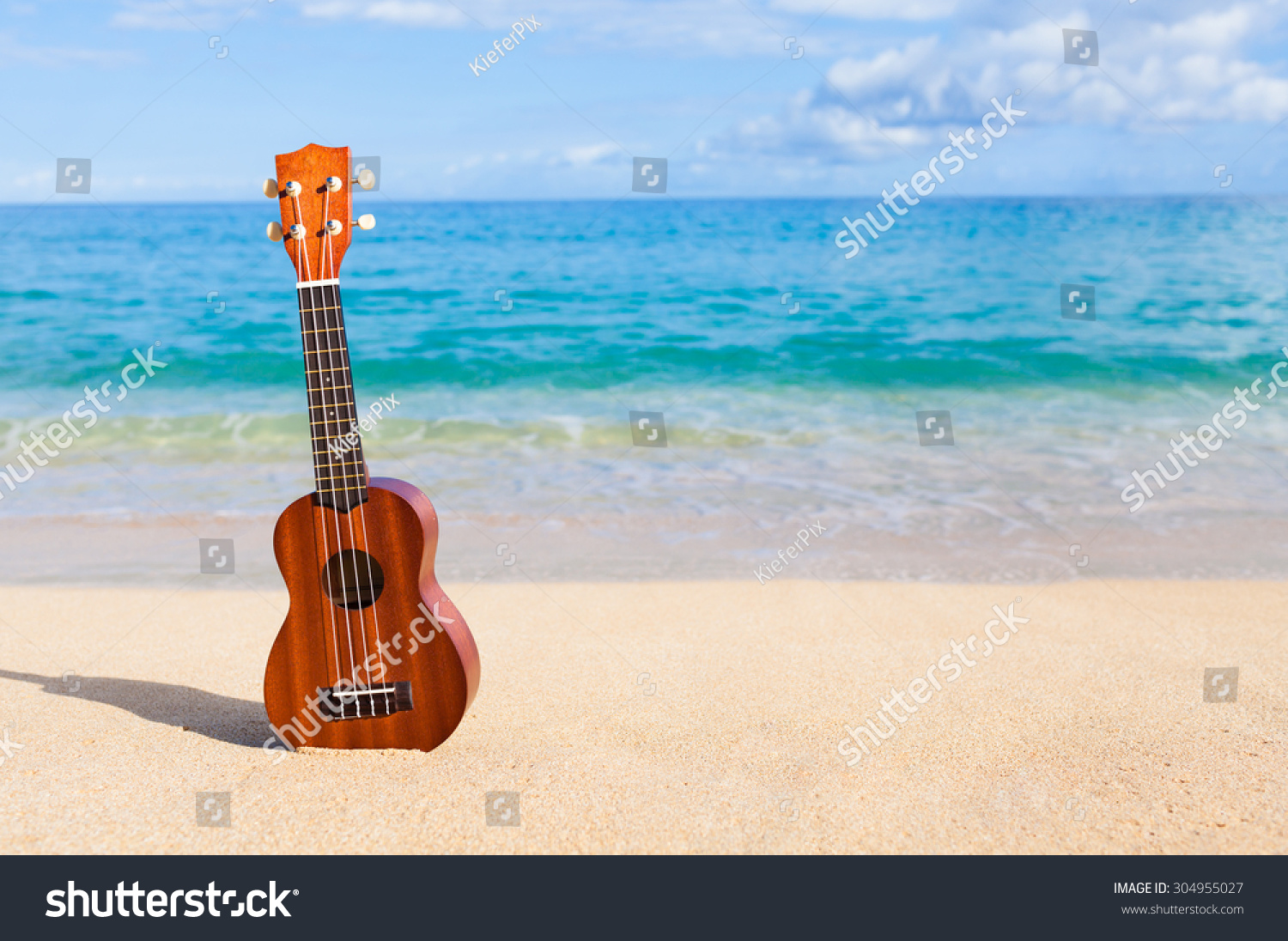 Ukulele On The Beautiful Beach In Hawaii Stock Photo 304955027 ...