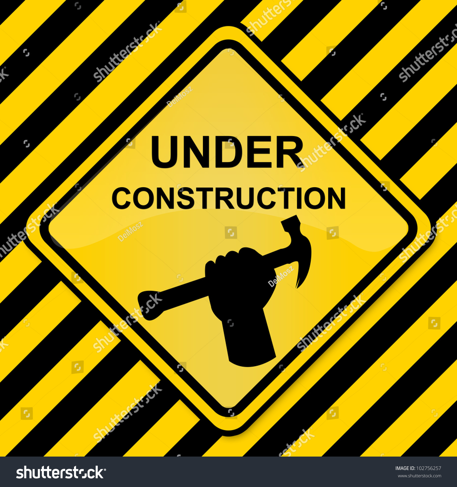 Under Construction Sign With Yellow And Black Line Background Stock ...