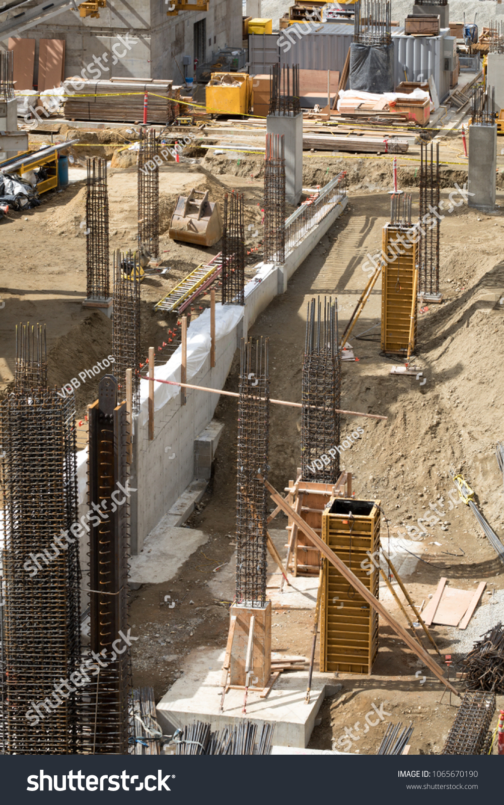 Underground Parking Garage Construction Scene Rebar Stock Photo