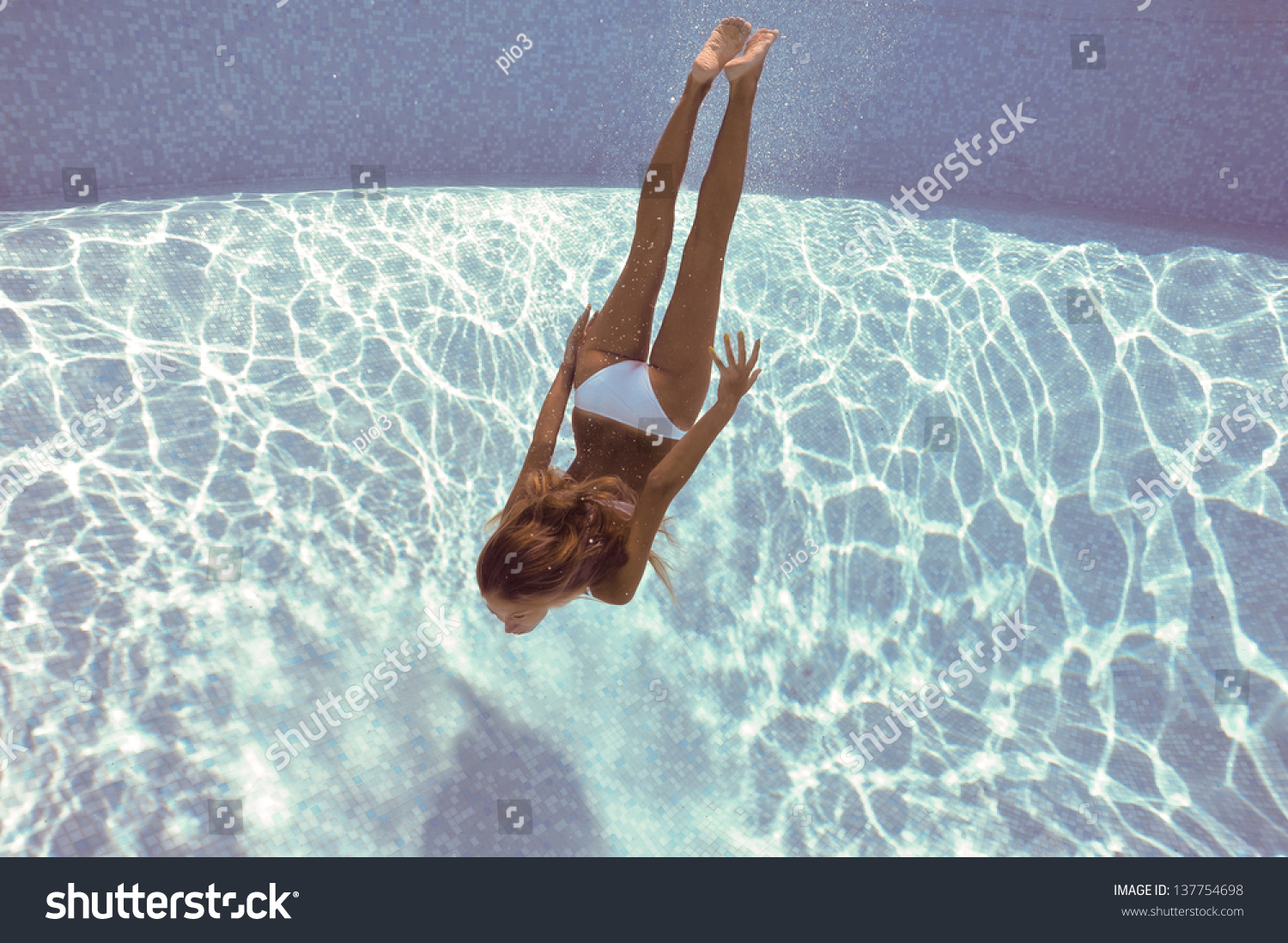 Underwater Woman Portrait With White Bikini In Swimming Pool Buy My