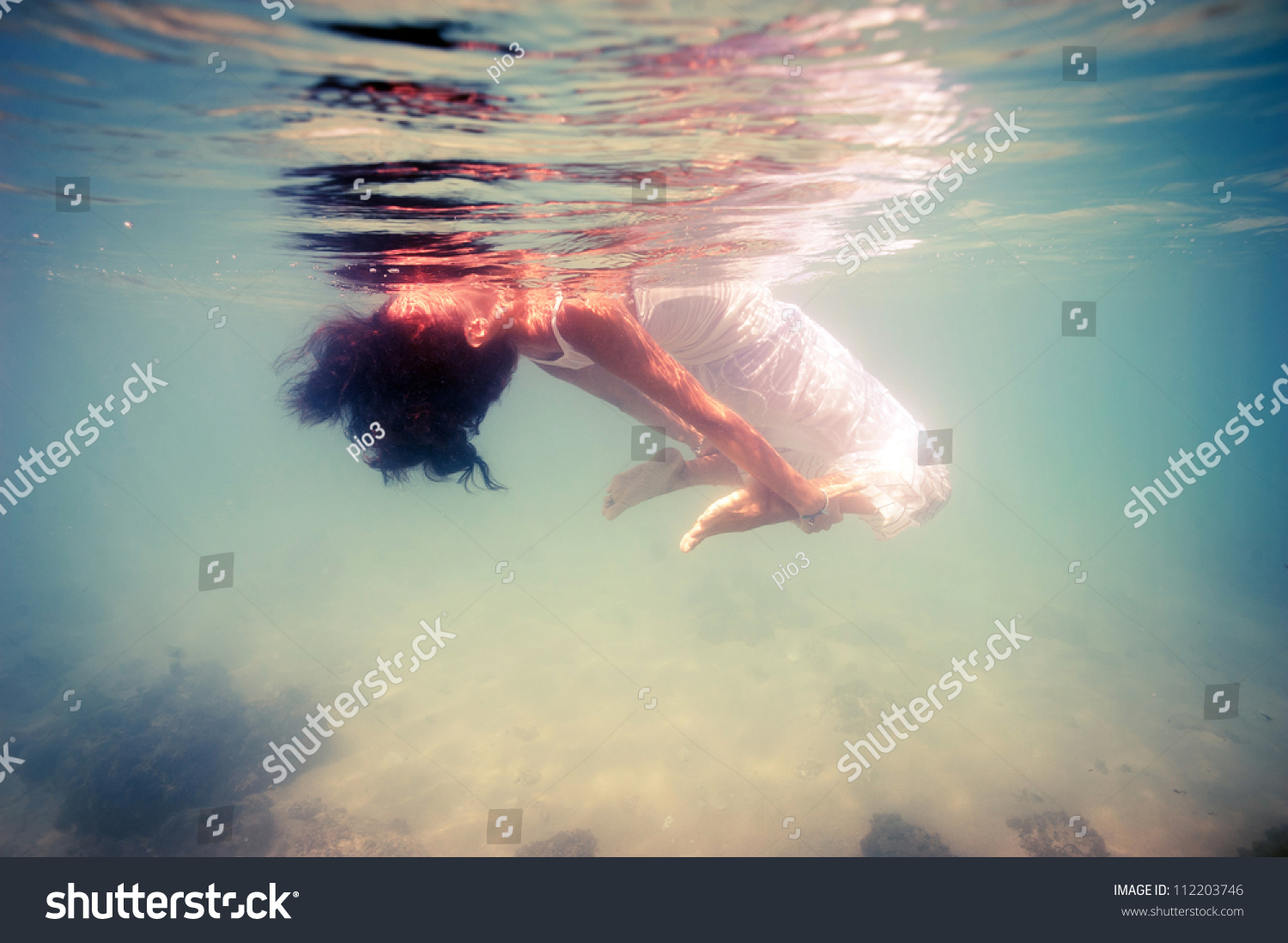 Underwater Woman Portrait White Dress Into Stock Photo (Edit Now