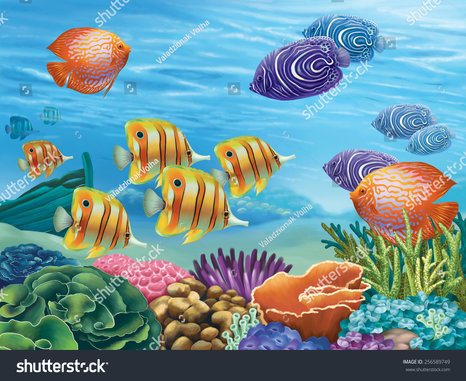 Underwater World Cartoon Vector Illustration Stock Illustration