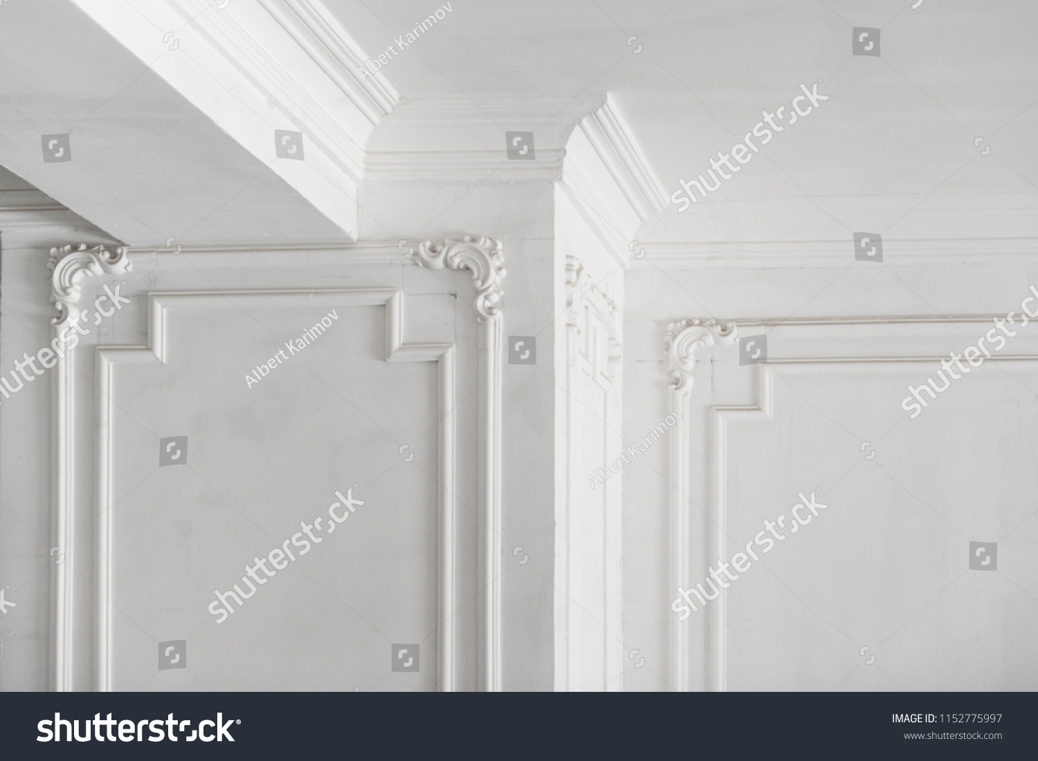 Unfinished Plaster Molding On Ceiling Columns Stock Photo