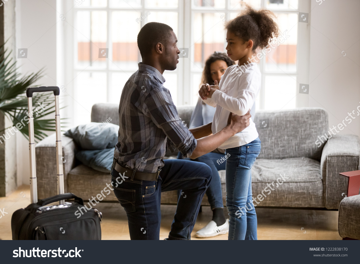 Unhappy African American Father Saying Goodbye Stock Photo Edit Now 1222838170