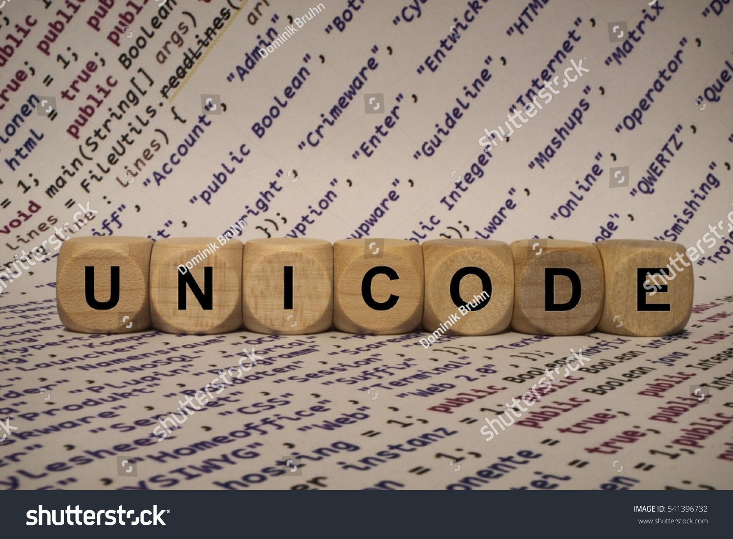 unicode - cube with letters and words from the computer, software, internet categories, wooden cubes