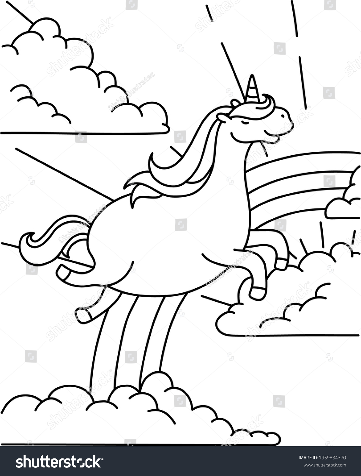 Unicorn Coloring Page Animals Cartoon Horse Stock Illustration ...