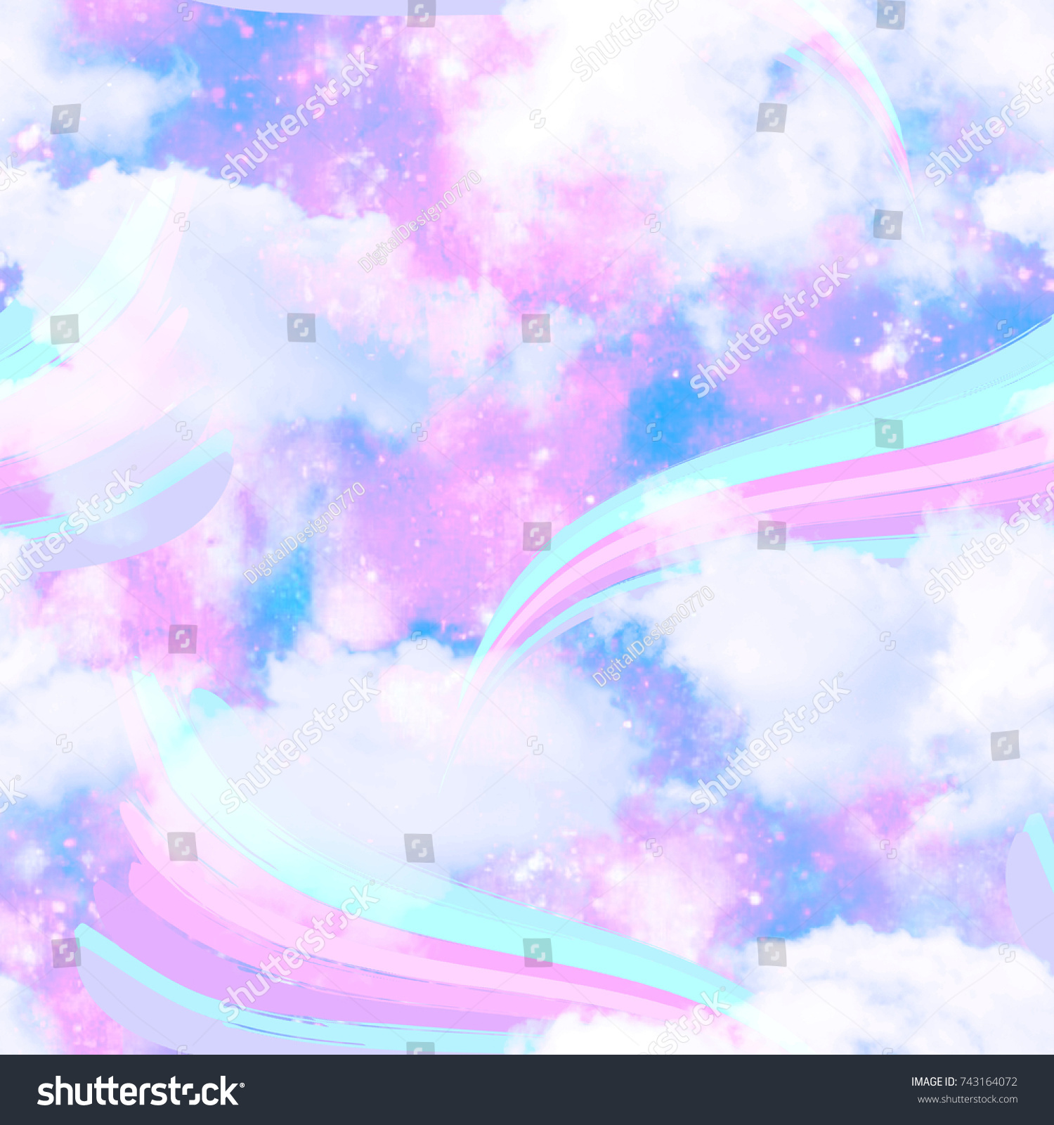 Unicorn Galaxy Cloud Rainbow Print Seamless Stock Illustration