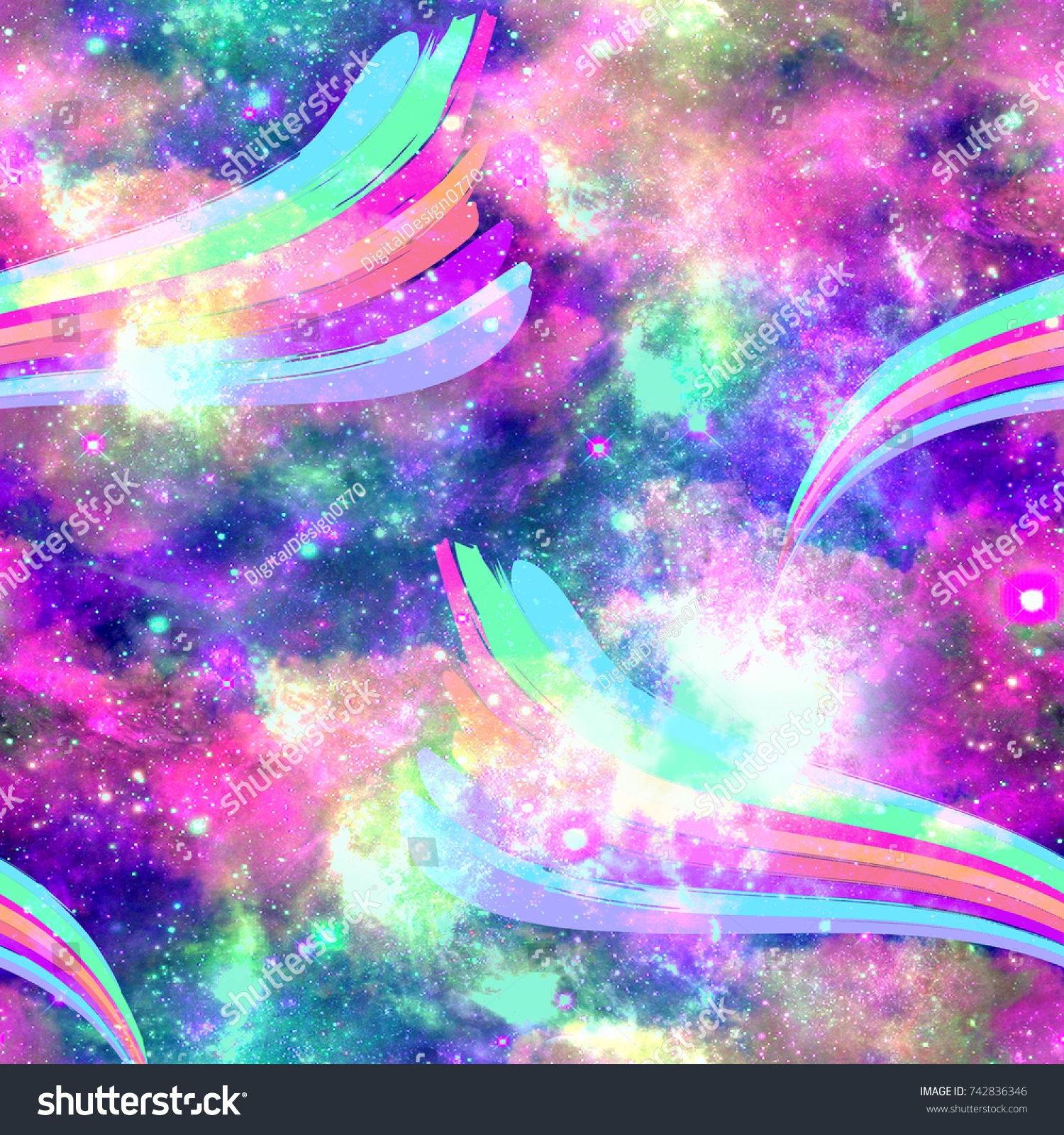 Unicorn Rainbow Galaxy Print Seamless Pattern Stock Illustration 742836346