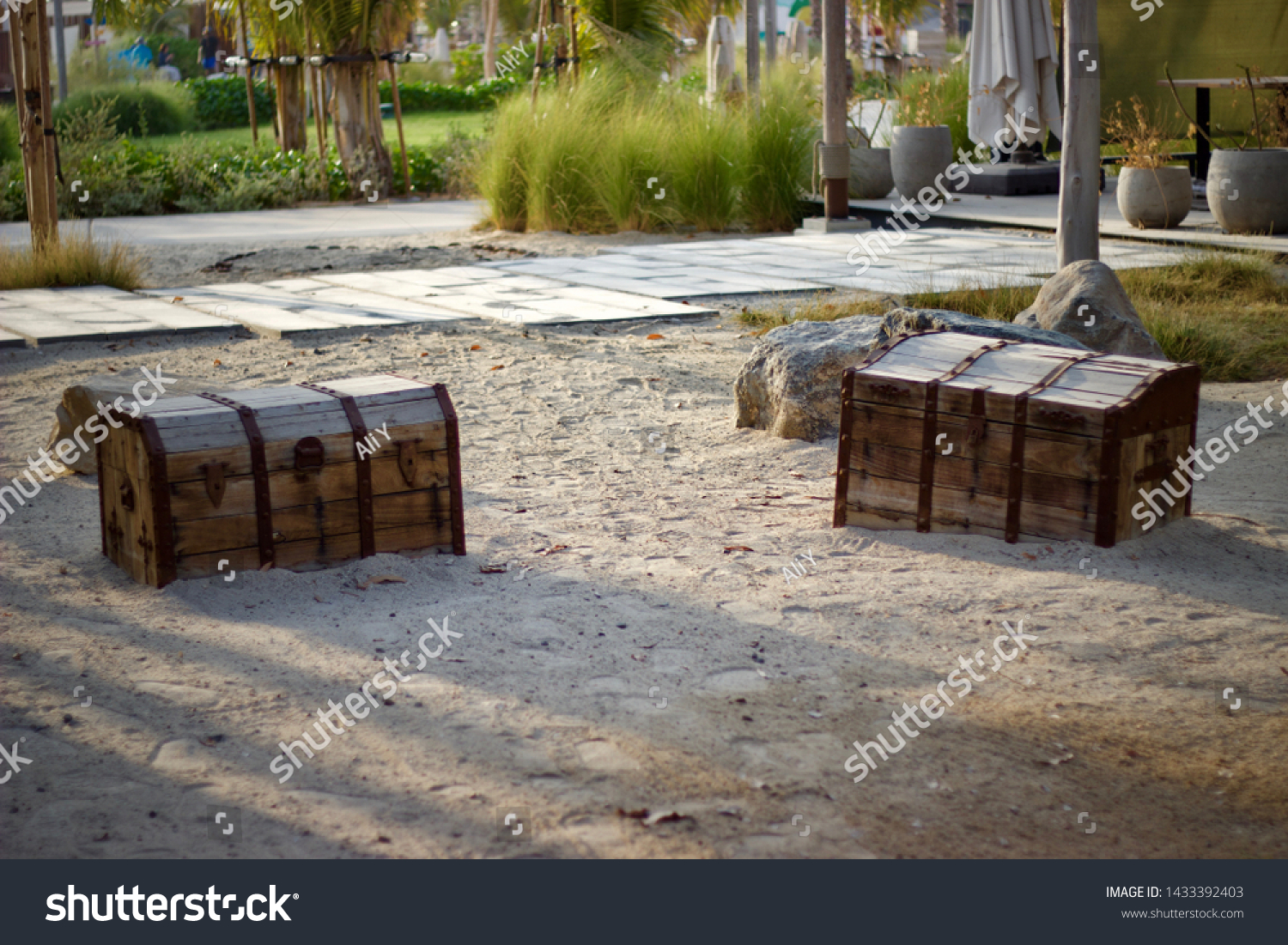 Unique Bench Design Treasure Chests Installed Stock Photo Edit
