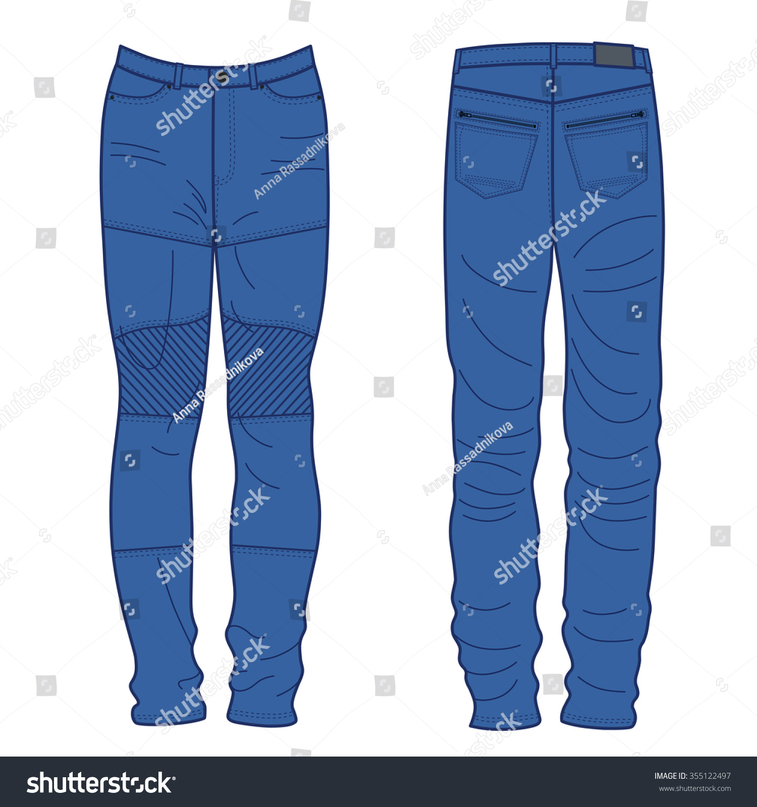 Unisex Outlined Template Jeans Front & Back View, Illustration Isolated ...