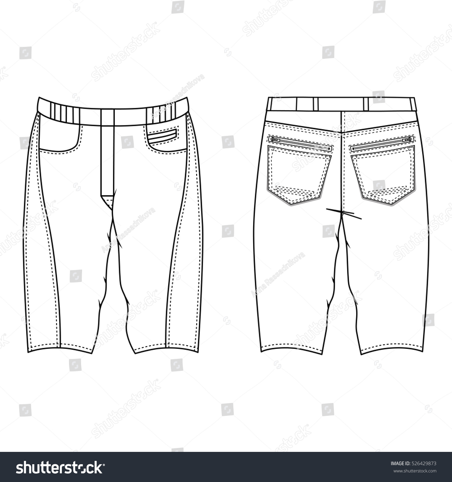 Unisex Outlined Template Skinny Shorts Front Stock Illustration ...