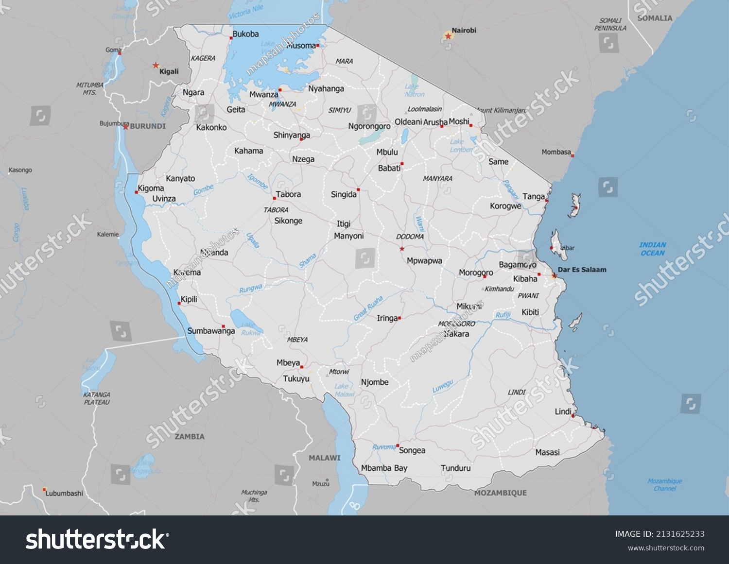 United Republic Tanzania Political Map Neighbors Stock Illustration ...