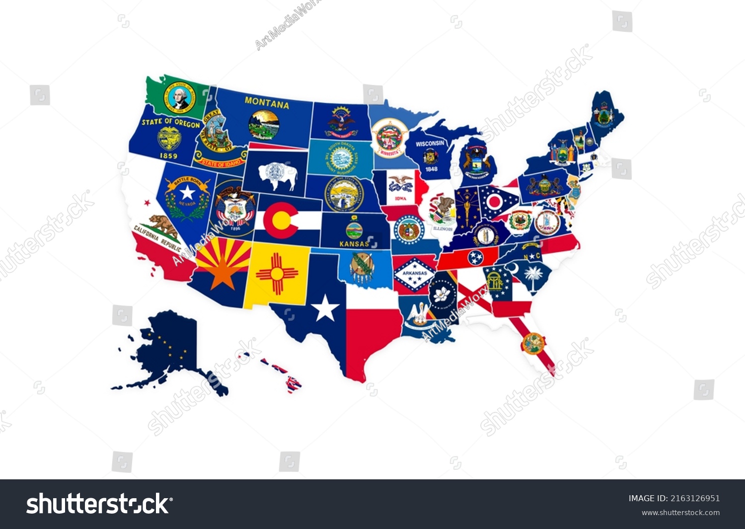 United States America Map Federal State Stock Illustration 2163126951 ...