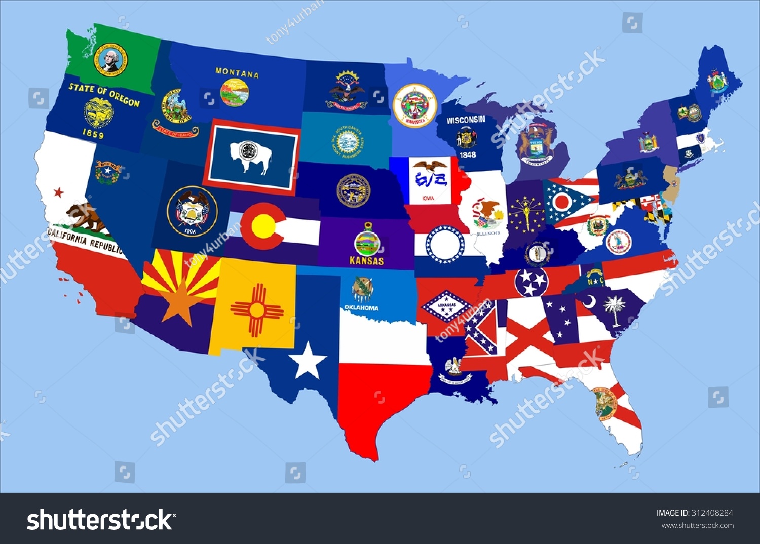 United States America Republic Flag Map Stock Illustration 312408284