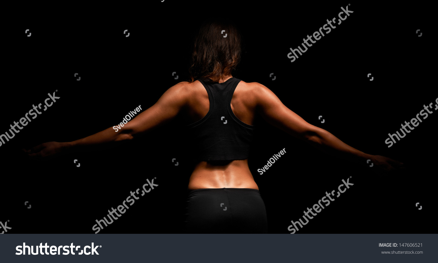 Upper Body Of A Muscular Woman From The Back In A Studio Stock Photo ...