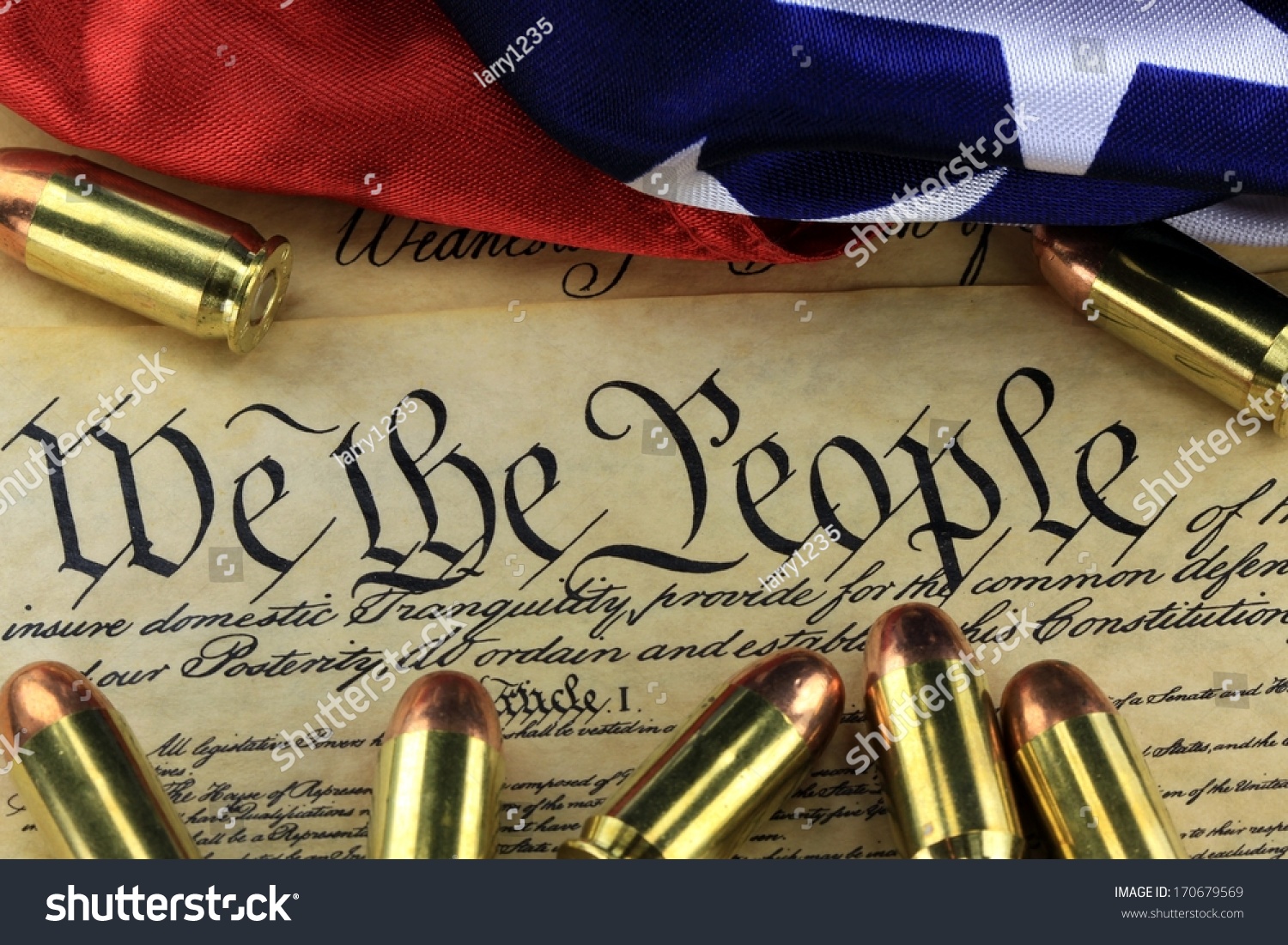 Us Constitution Bill Of Rights With 45 Caliber Bullets And American ...