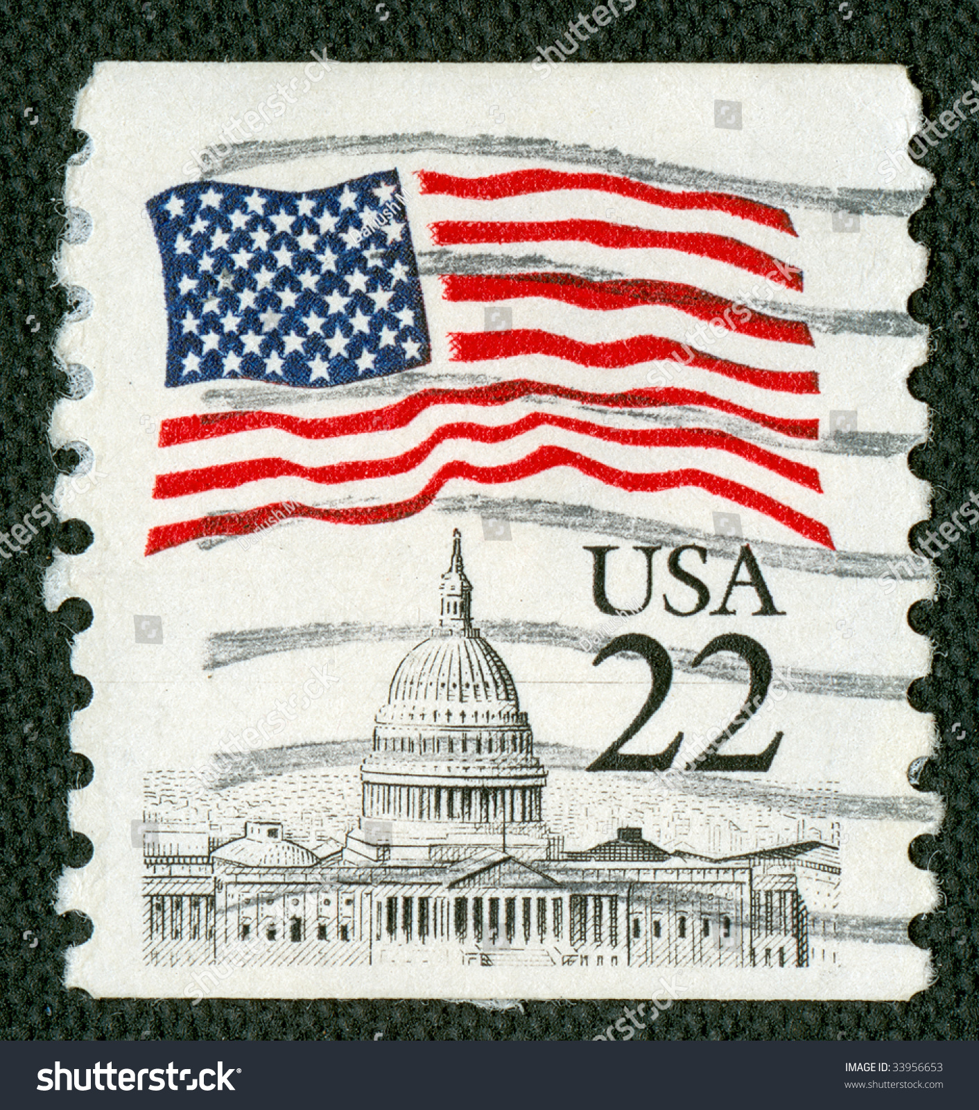 Us Flag Over Capitol On Us Vintage Postmark Stock Photo 33956653 ...