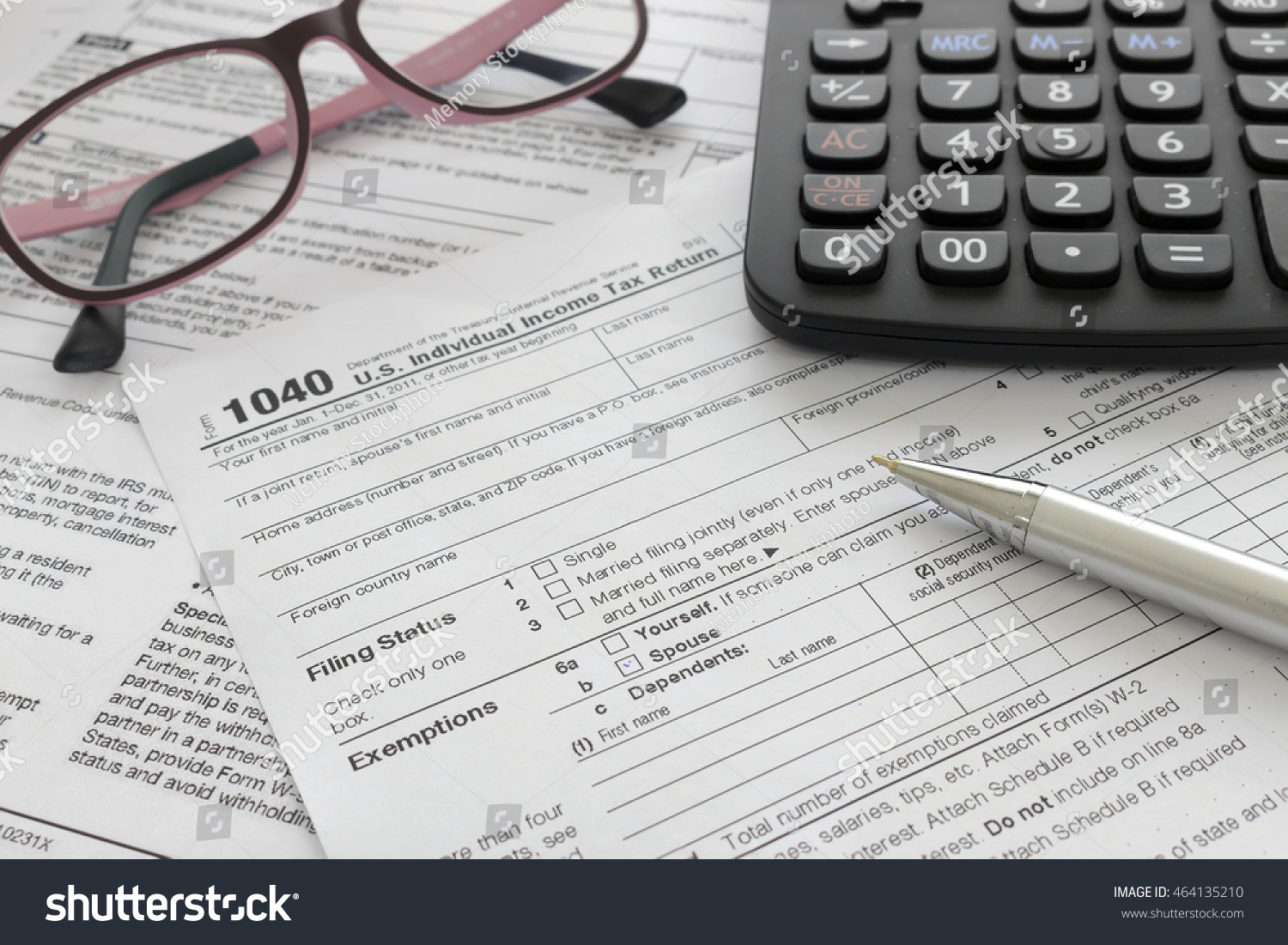 Us Tax Form Pen Calculator Over Stock Photo Edit Now