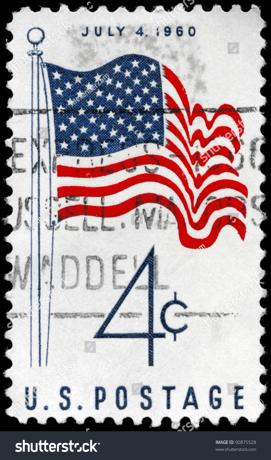 Usa - Circa 1960: A Stamp Printed In Usa Shows The U.S. Flag, With The ...