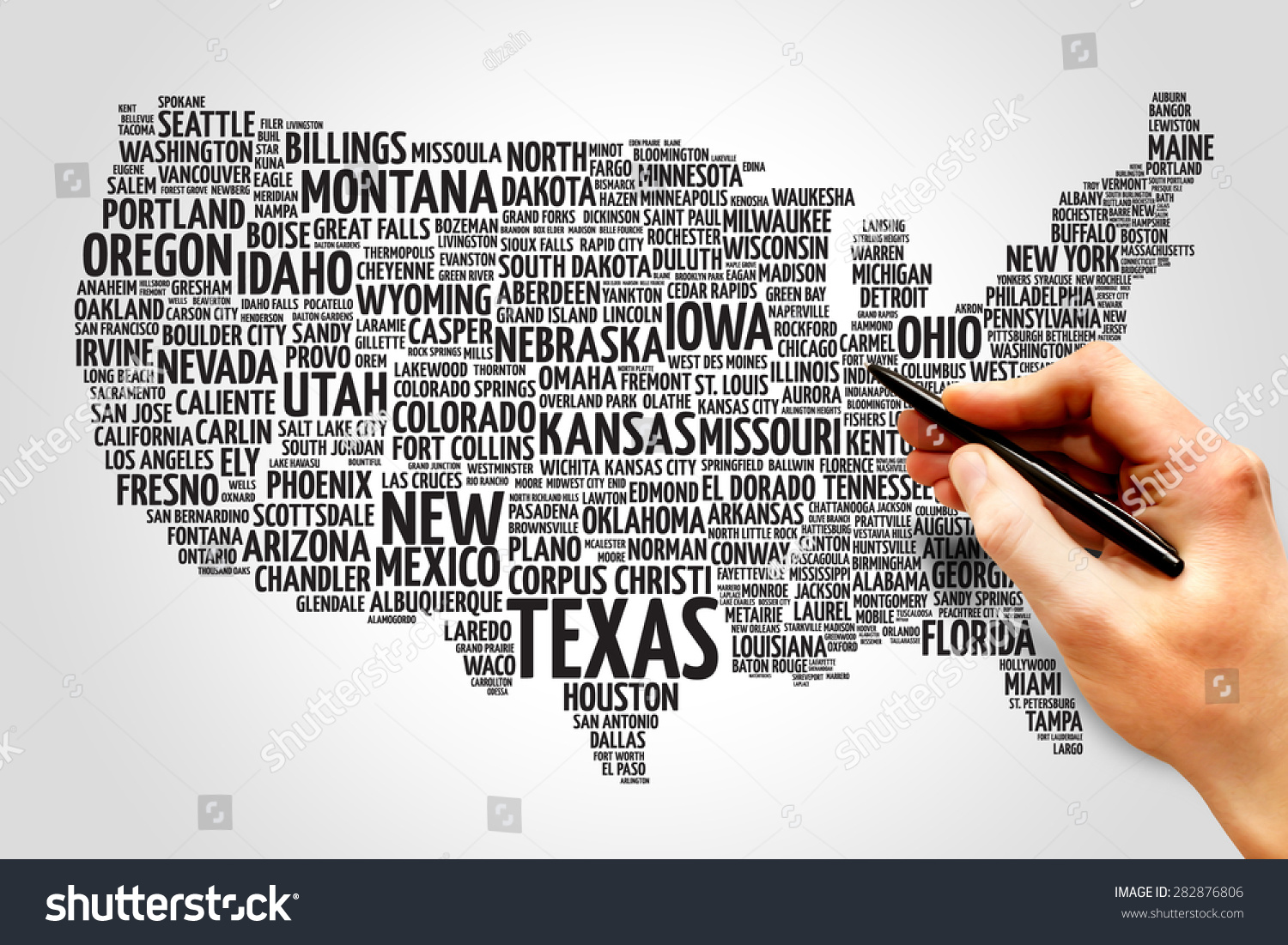 Usa Map Word Cloud Most Important Stock Photo 282876806 Shutterstock