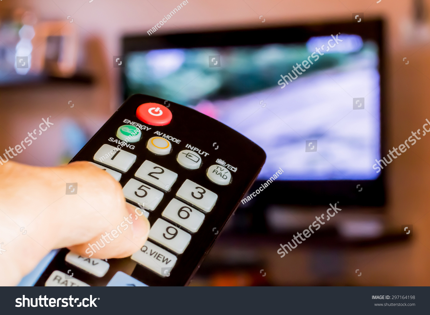 Use The Remote Control To Change Channels On Television Stock Photo ...