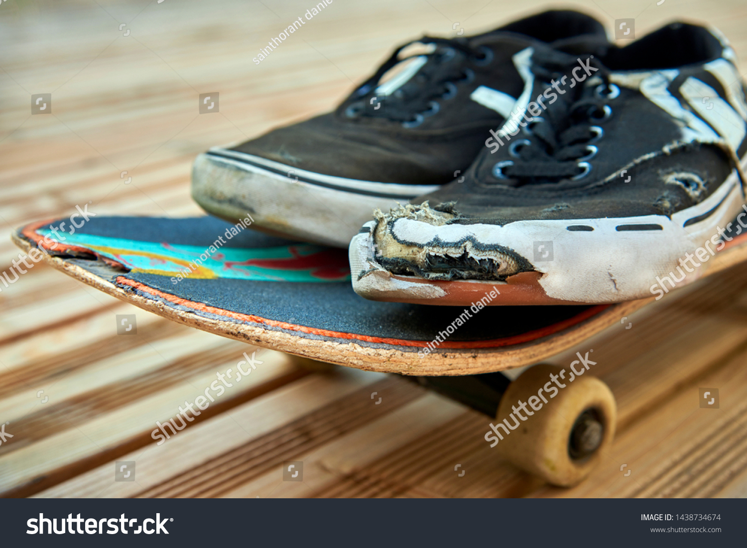 Used Skateboard Shoes Closeup Stock 