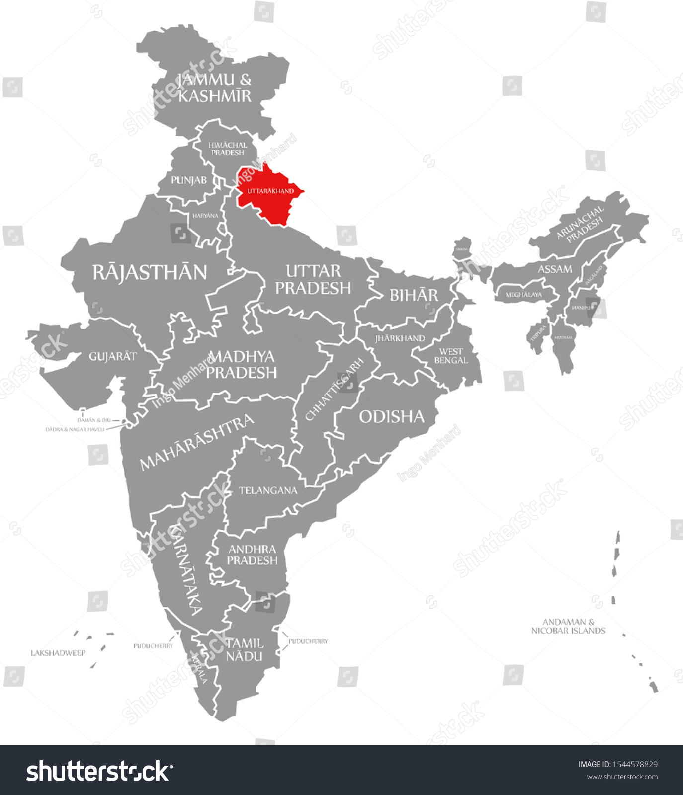 Uttarakhand Red Highlighted Map India Stock Illustration 1544578829 ...