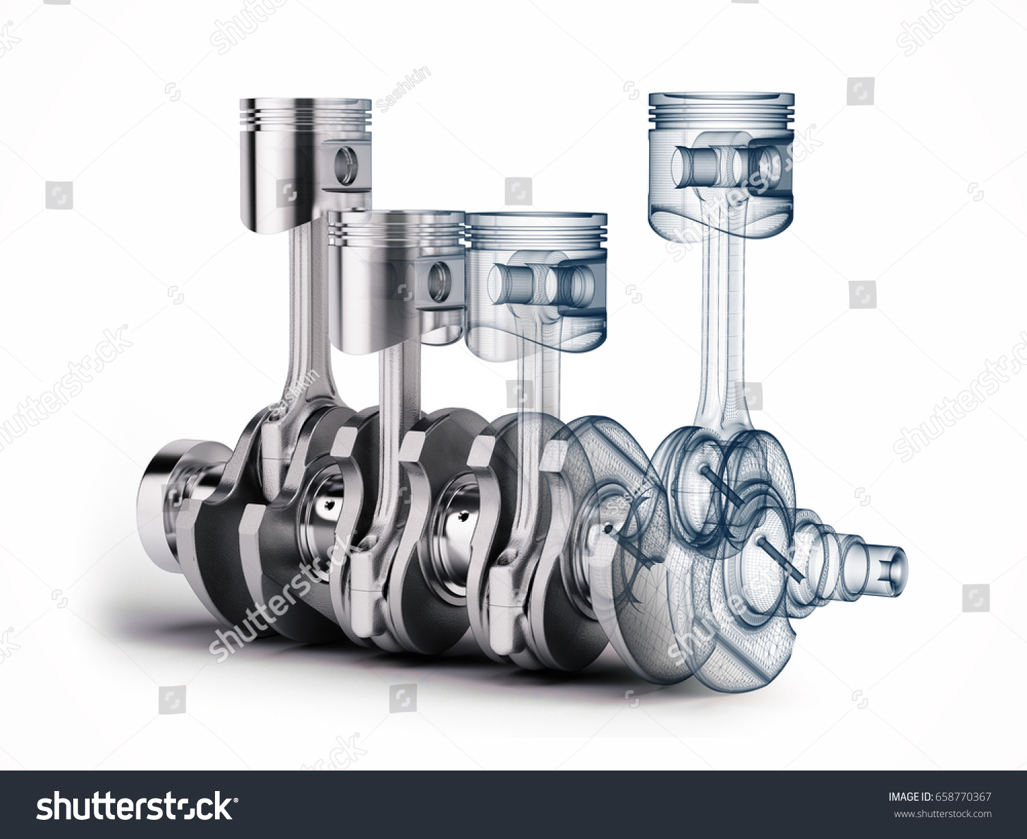 V4 Engine Pistons Crankshaft On White Stock Illustration 658770367 