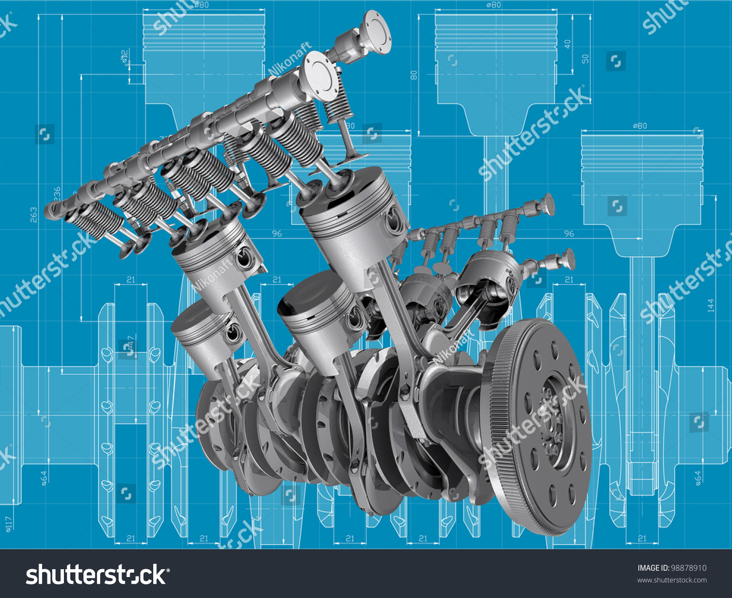 V8 Engine Pistons Valves Crankshaft On stockillustratie 98878910