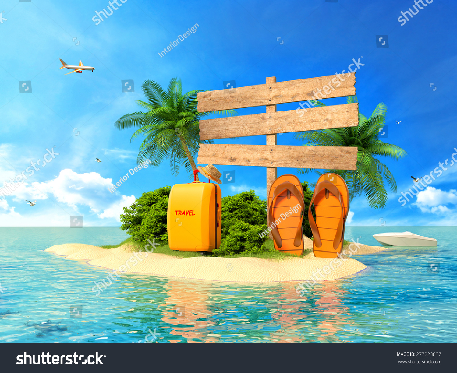 Vacation Background Beach Palm Tree Suitcase Stock Illustration