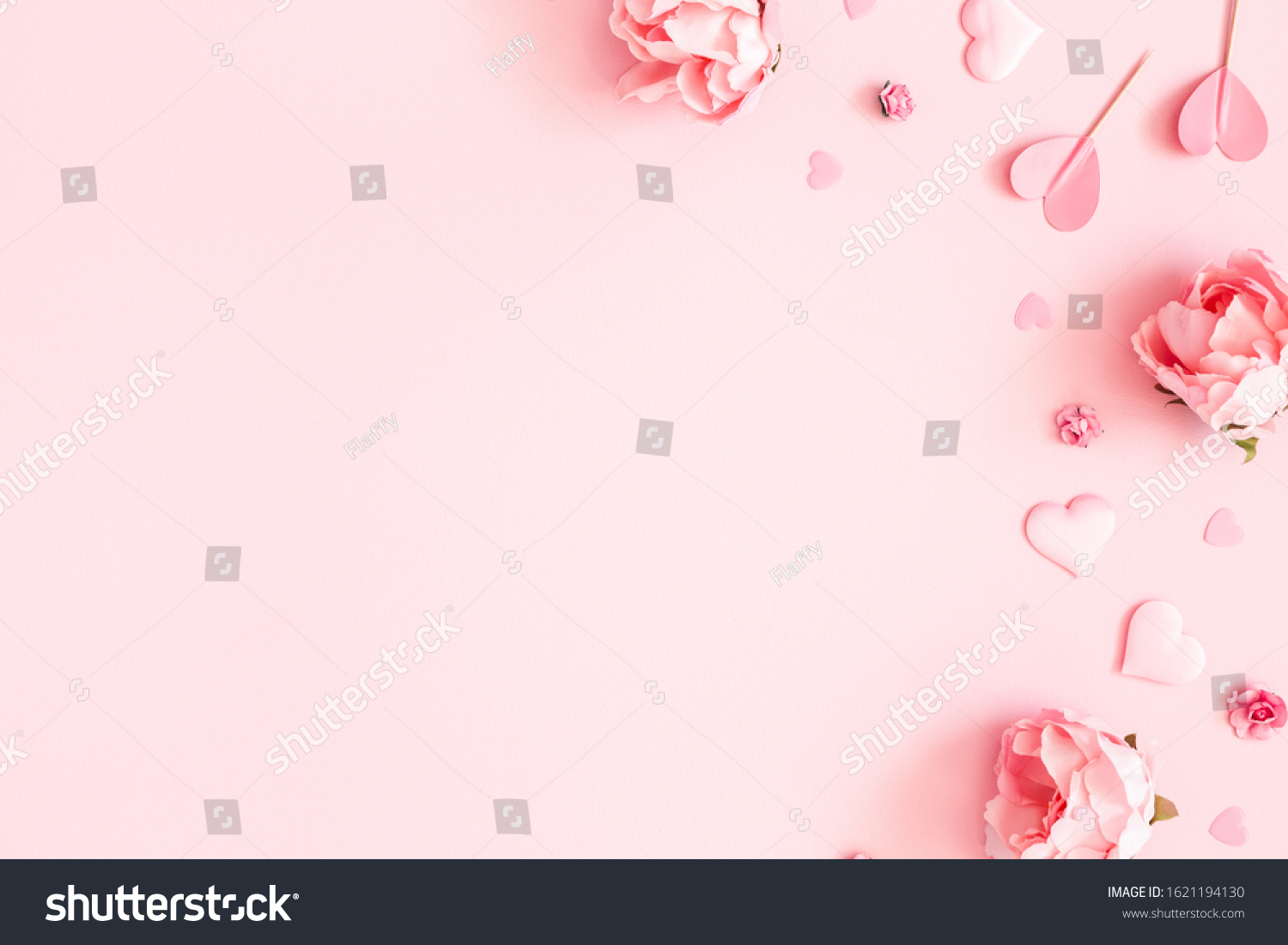 Valentine's Day Background Pink Flowers, Envelope, Hearts On Pastel