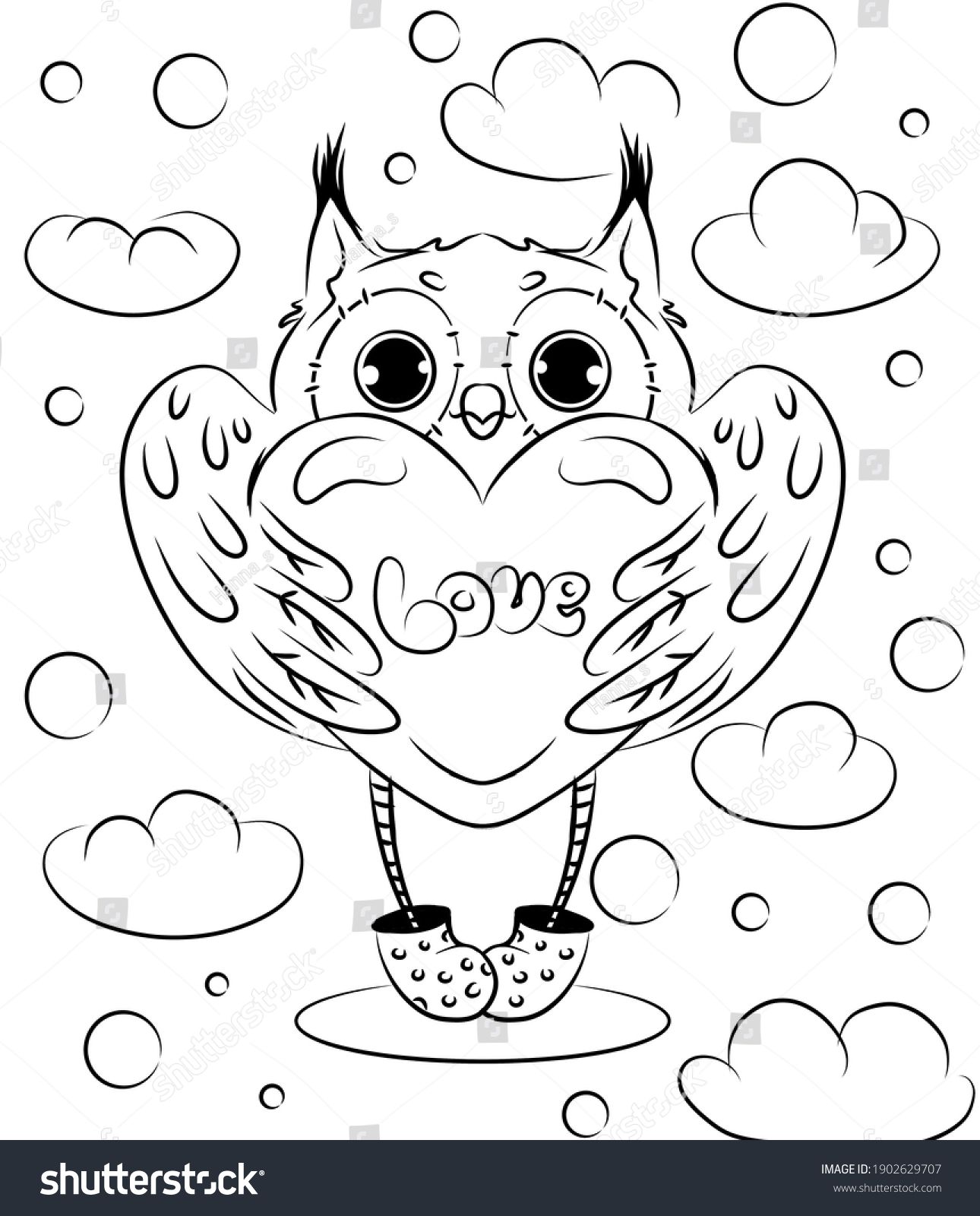 Valentines Day Owl Heart Coloring Page Stock Illustration 1902629707