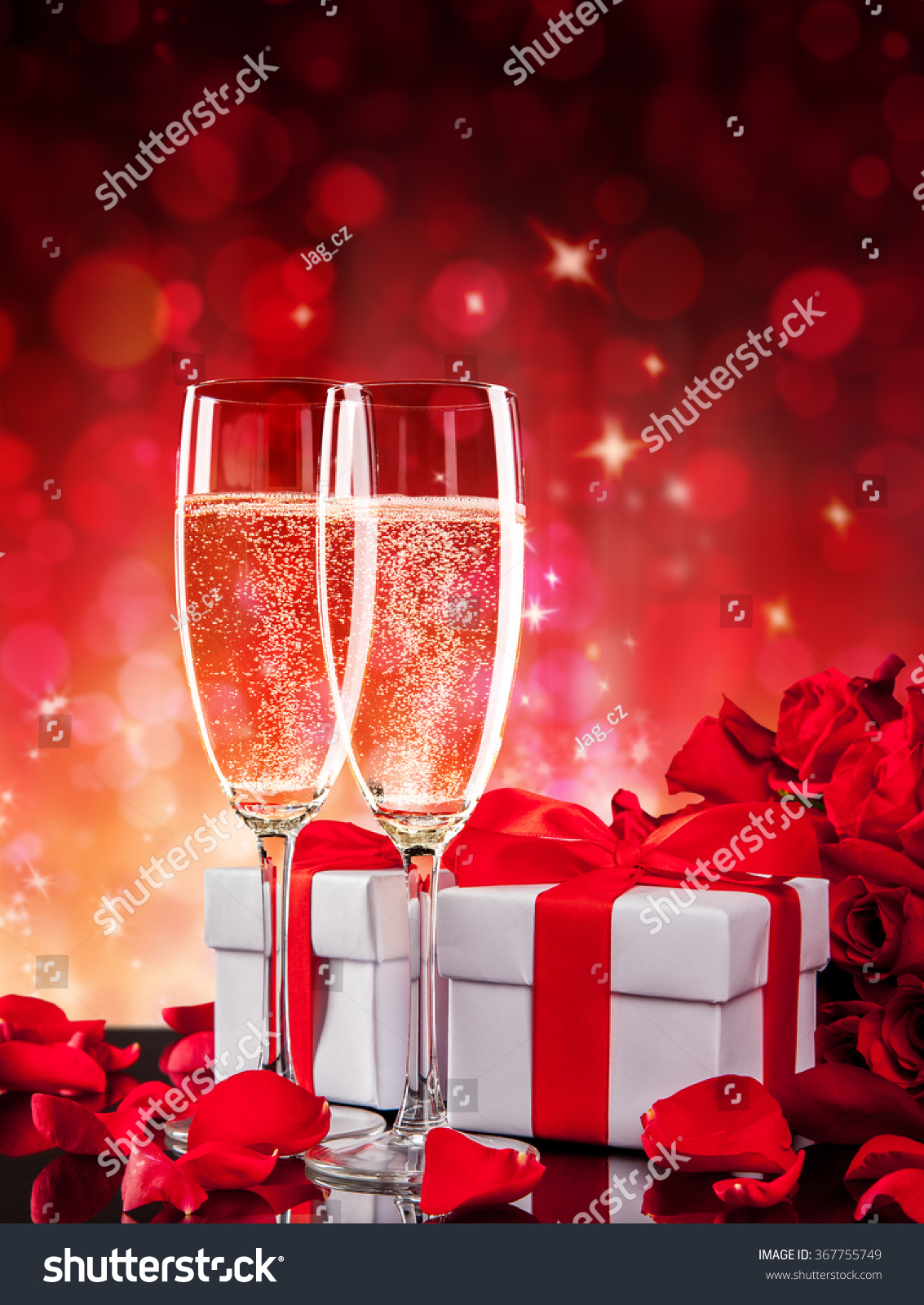 Valentines Still Life With Champagne And Roses Stock Photo 367755749 ...