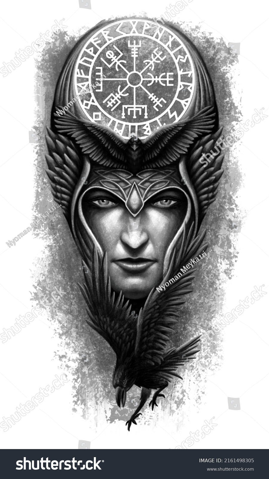 Valkyrie Odin Norse Myth Tattoo Illustration Stock Illustration