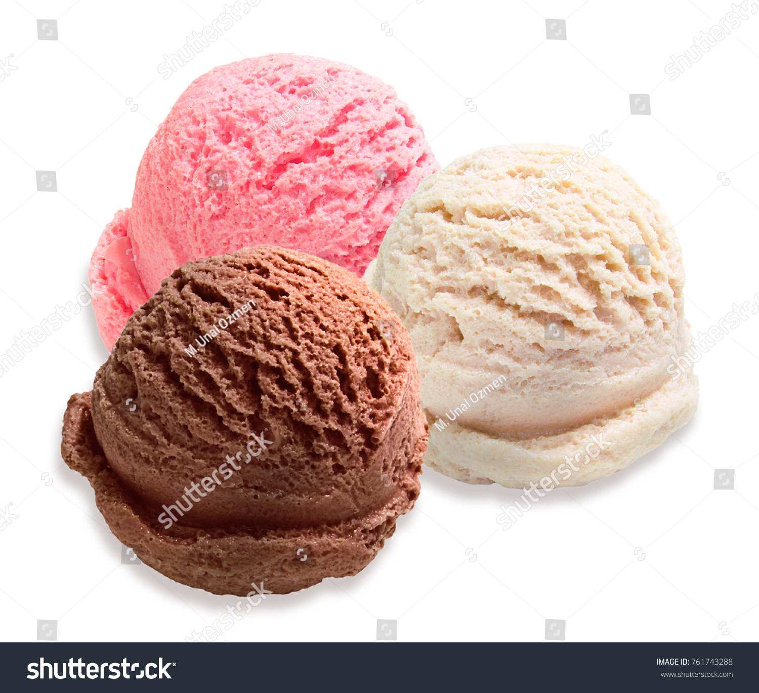 Vanilla Strawberry Chocolate Ice Cream Scoops Stock Photo 761743288 ...